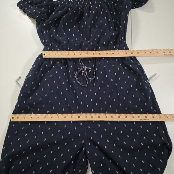 Anthropologie Romper Womens S Navy Geo Pattern Wide Leg Square Neck Ruffle Boho - Picture 5 of 16
